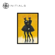 Walldecoration Two Ladies Polyester Woven Velvet with Wooden Frame Black